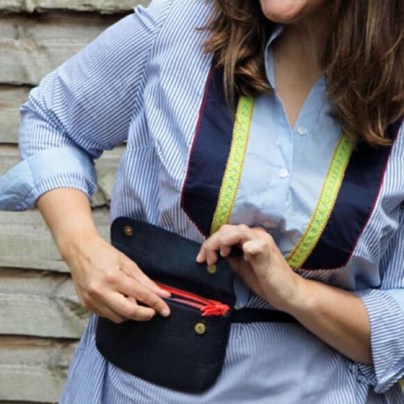 Eloquii Blue Pinstripe Colorblock Bib Shirt Dress Size 18 - Picture 5 of 8